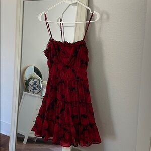 Elegant Red Floral Asymmetrical Dress